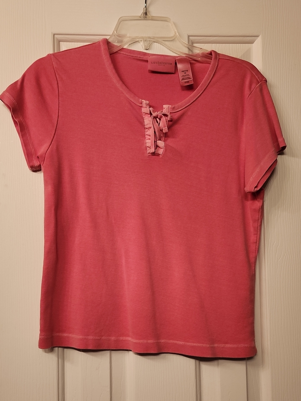 Liz Claiborne Pink Short Sleeve Ruffle Tie Front Tee